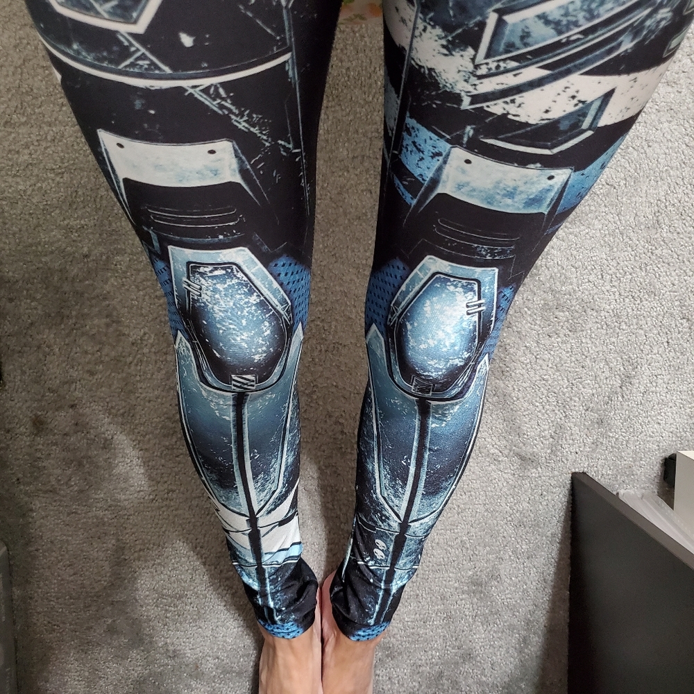 Steampunk Graphic print mechanical cyberpunk look leggings OS fits to 10 comfy - Picture 2 of 11